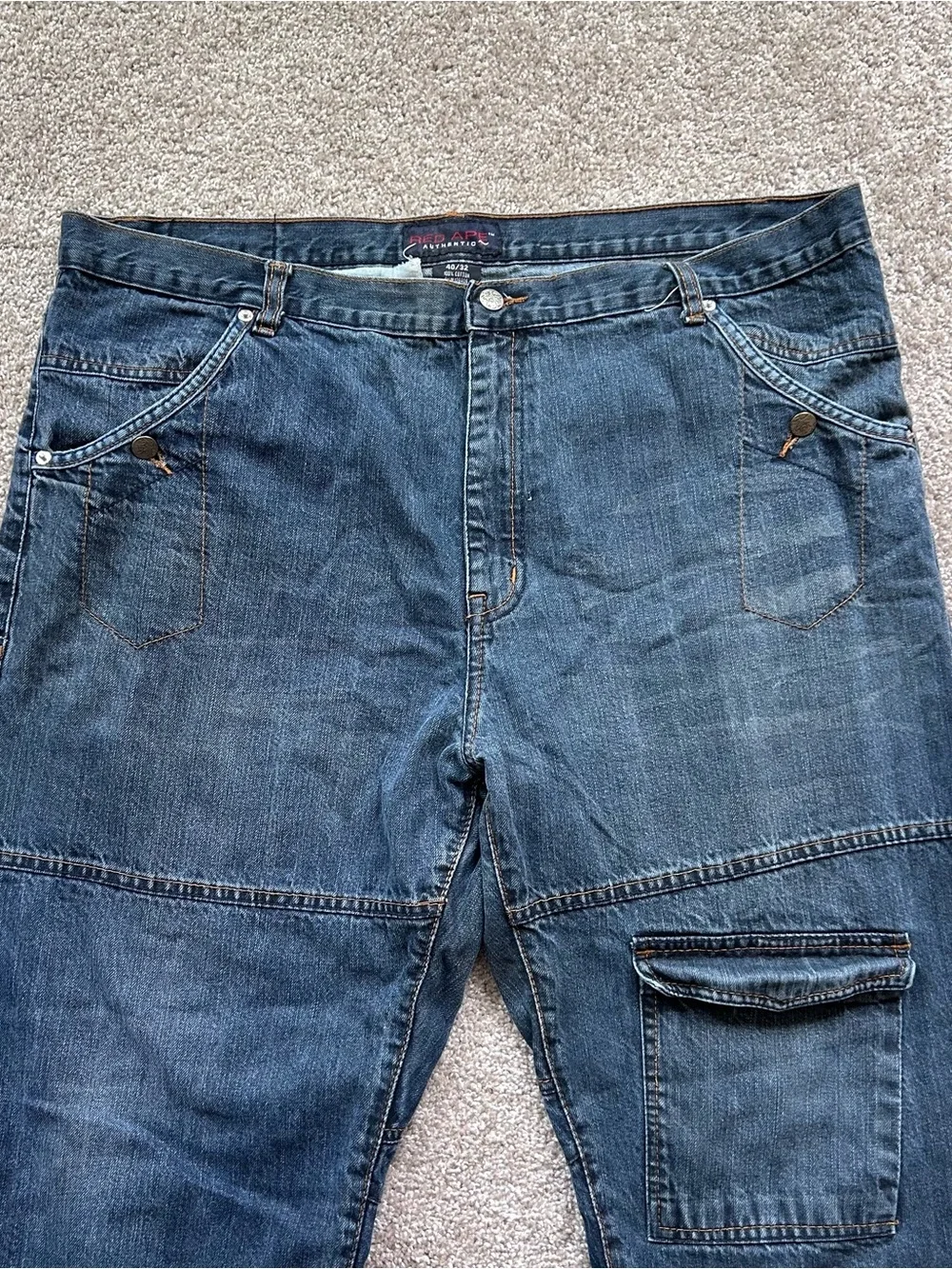 Red Ape Authentic Cargo Carpenter Jeans | Men's 40x32 | Dark Wash Y2K Baggy